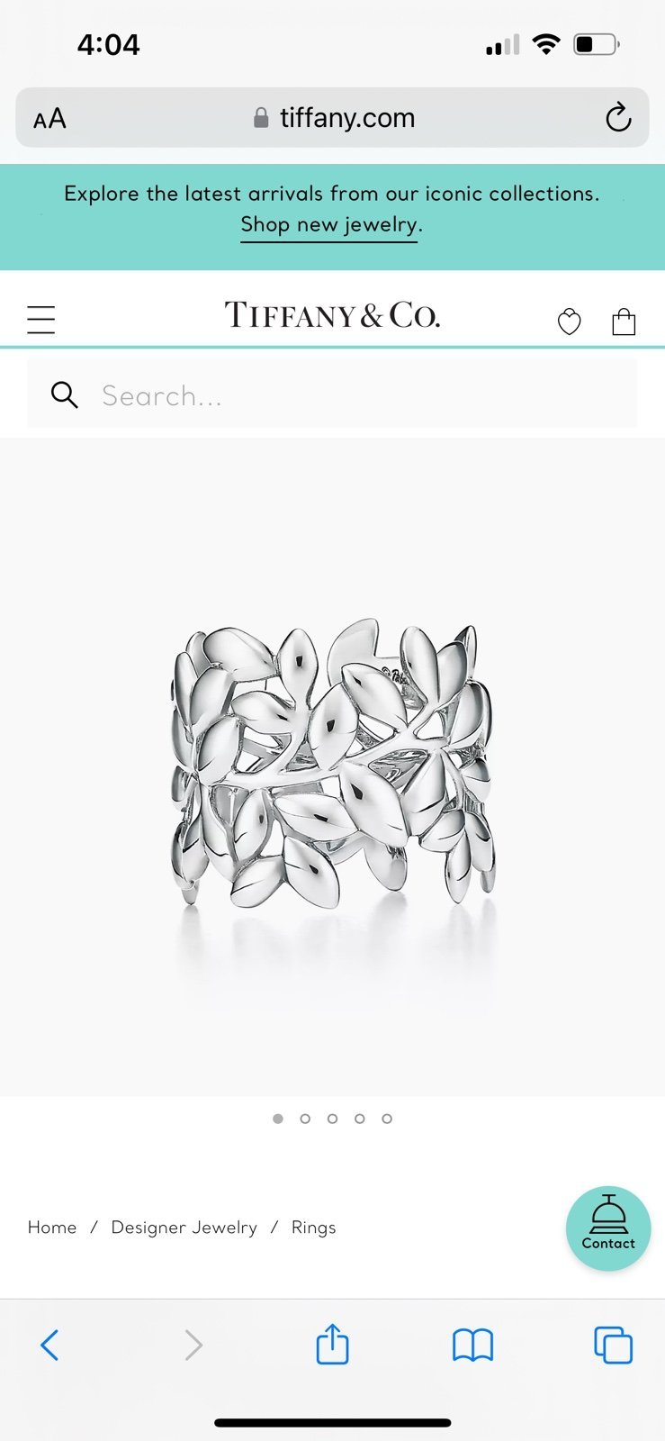 Paloma Picasso olive leaf sterling silver ring size six