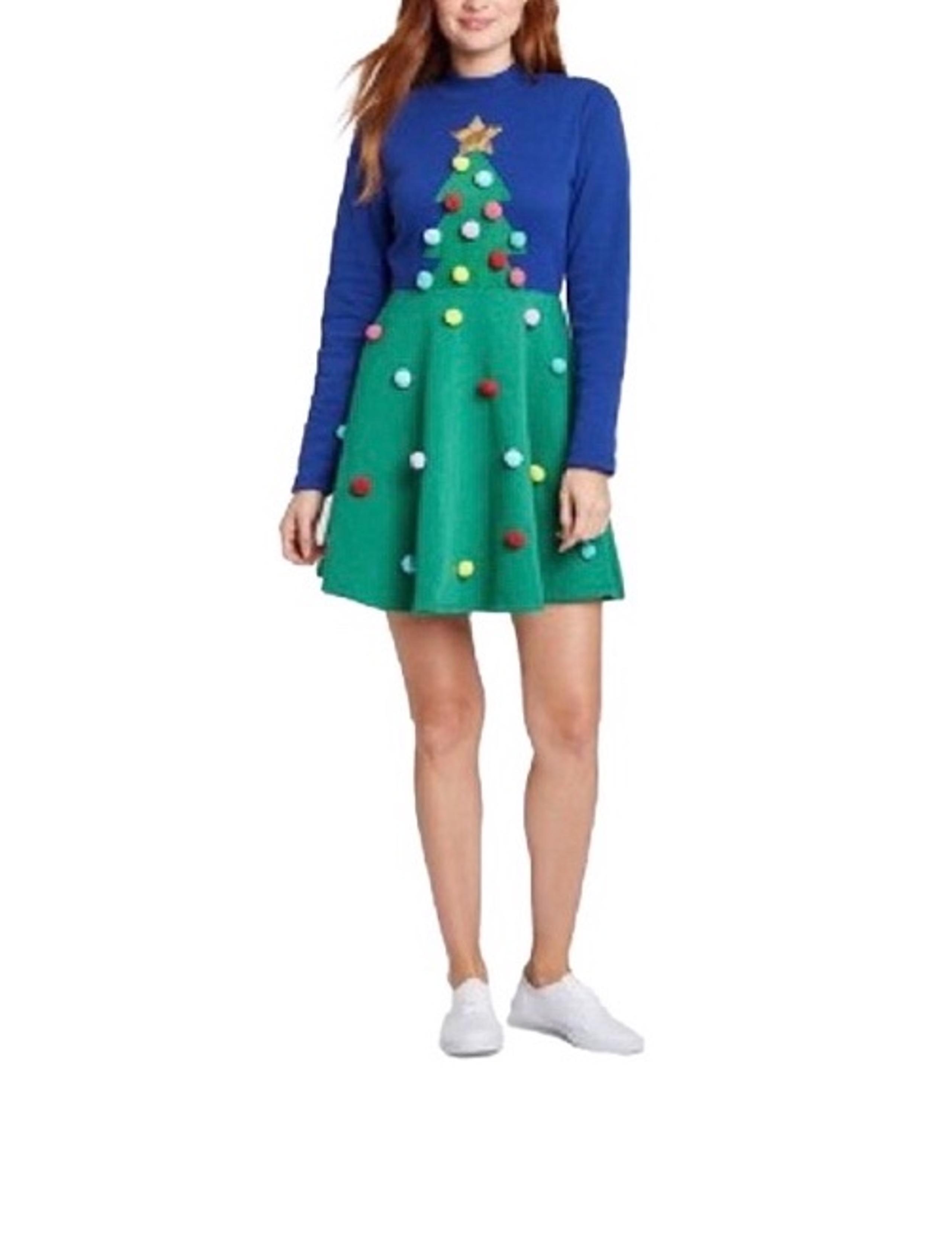 Dress Mighty Fine Women’s Christmas Tree Long Sleeve Holiday Dress