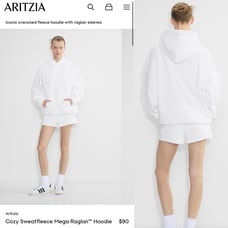 Aritzia Cozy Sweatfleece Mega Raglan Hoodie White Sweatshirt Size Medium