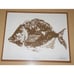 Unique Framed Woodblock Print Signed by Artist Raised Seal Titled Fish II
