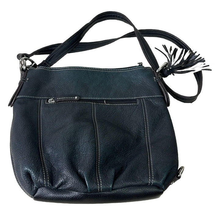 Tignanello Satchel Leather Magnet/Zipper Compartments/Pockets Black Lined GUC