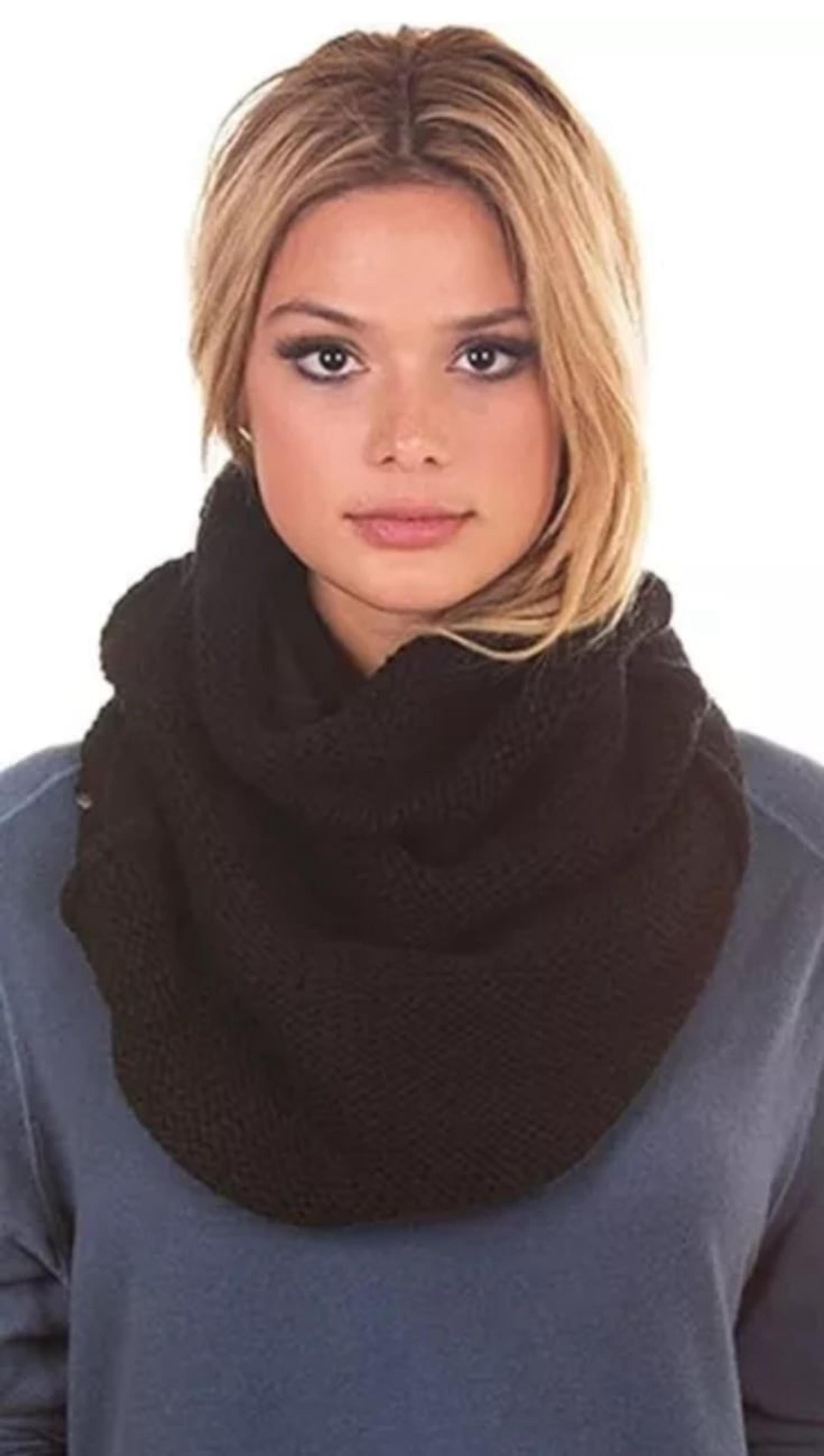 Plush Womens Fleece Lined Chunky Knit Super Soft Neck Warmer Scarf Black - New