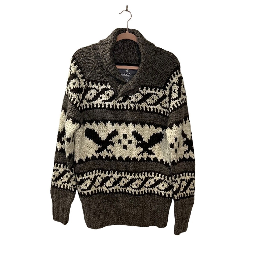 American Eagle Men’s Size Large Gray Wool Blend Shawl Collar Sweater