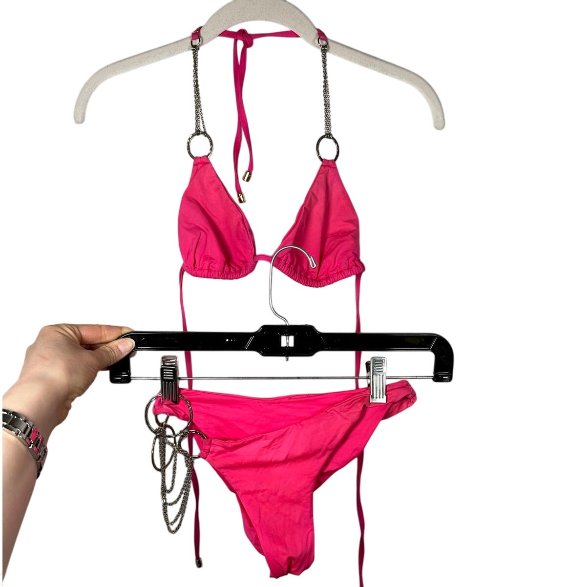 Beach Bunny Pink Chain Detail Bikini Swimsuit Set Size XS