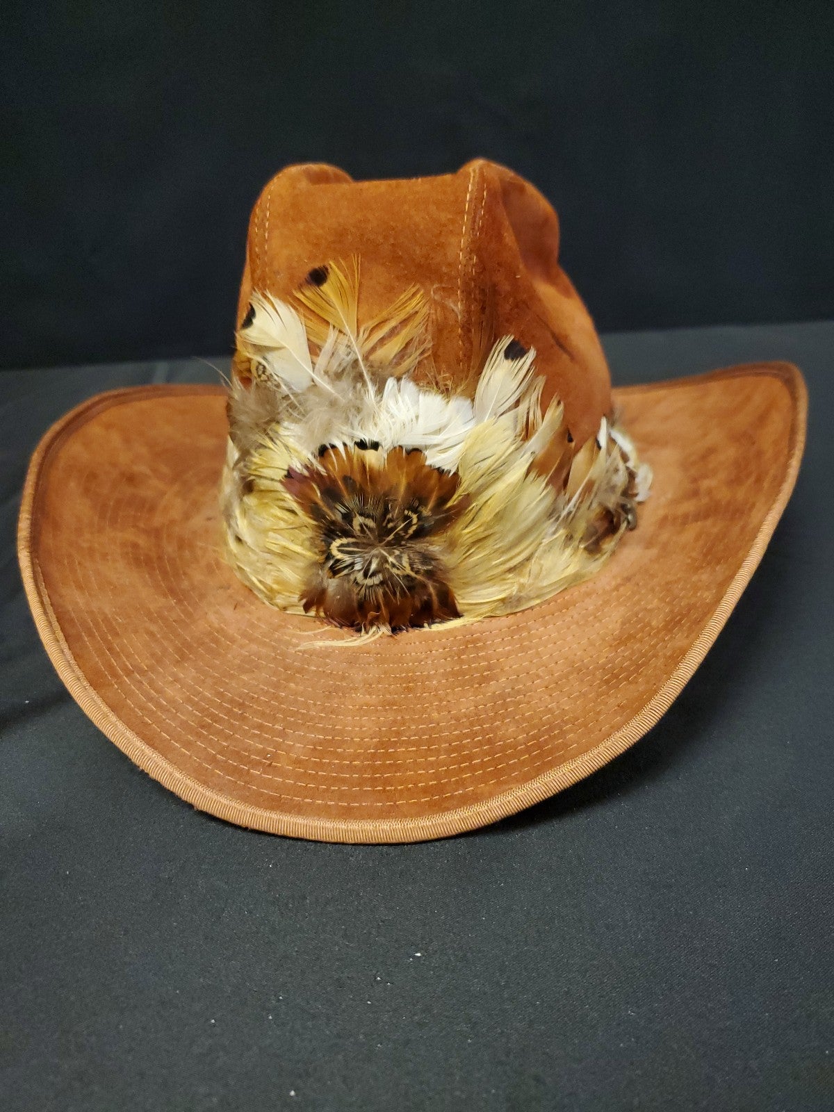 NWT Vintage Hush Puppies Brown Western Suede Feather Cowboy Hat Size 7