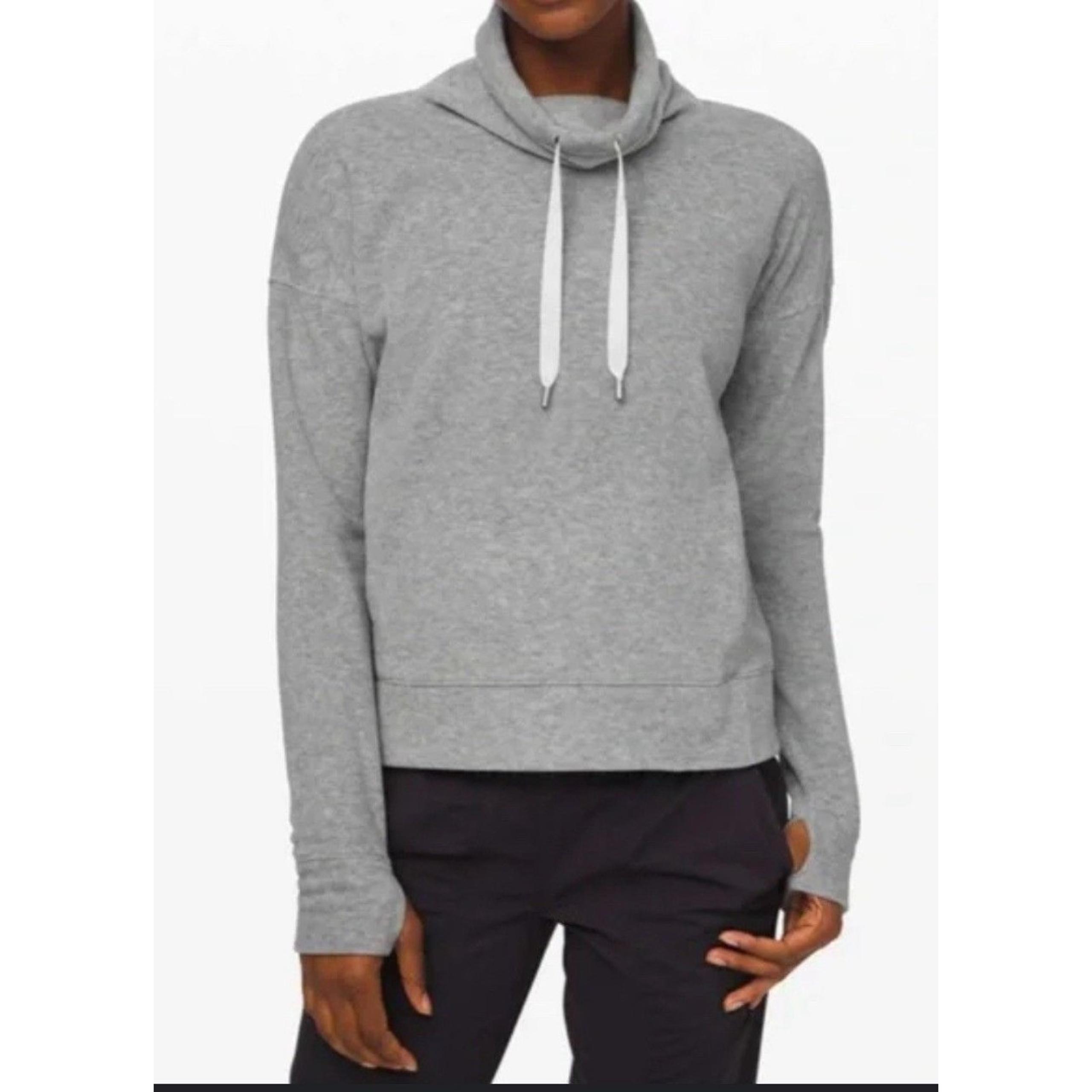Lululemon Go Forward Pullover Fleece Cowl Neck Heathered Core Light Grey Size 6