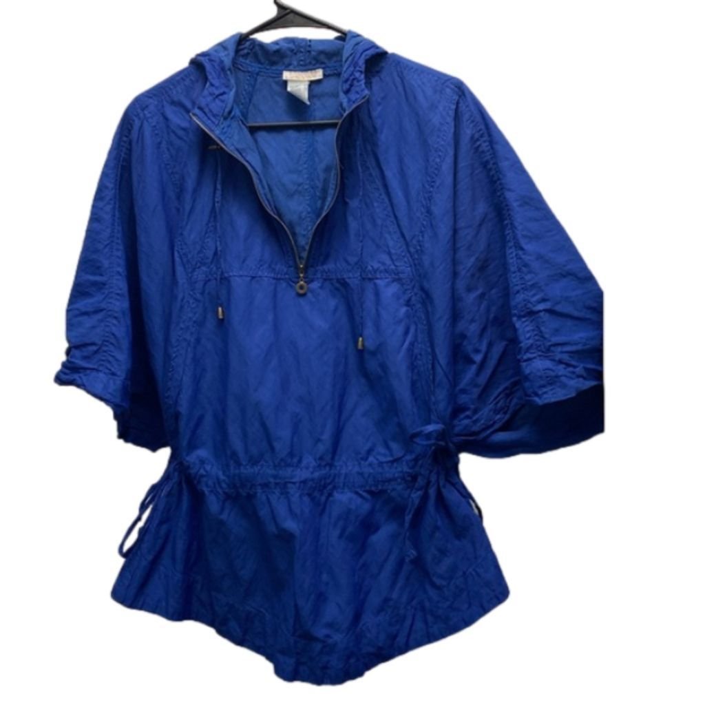 Spanner quarter zip blue poncho rain jacket top size large ties on side