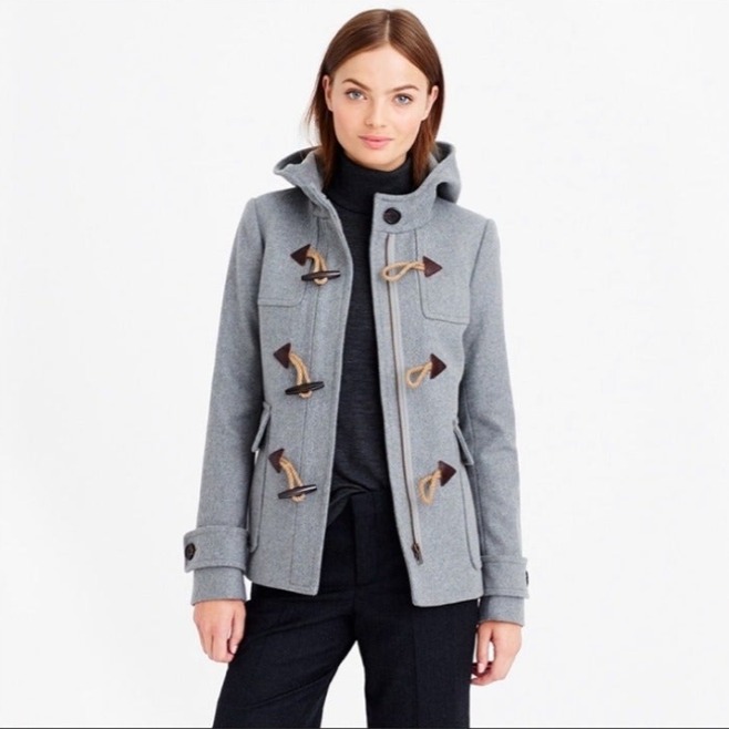 J. Crew Classic Duffle Coat with Hood Melton Wool Grey