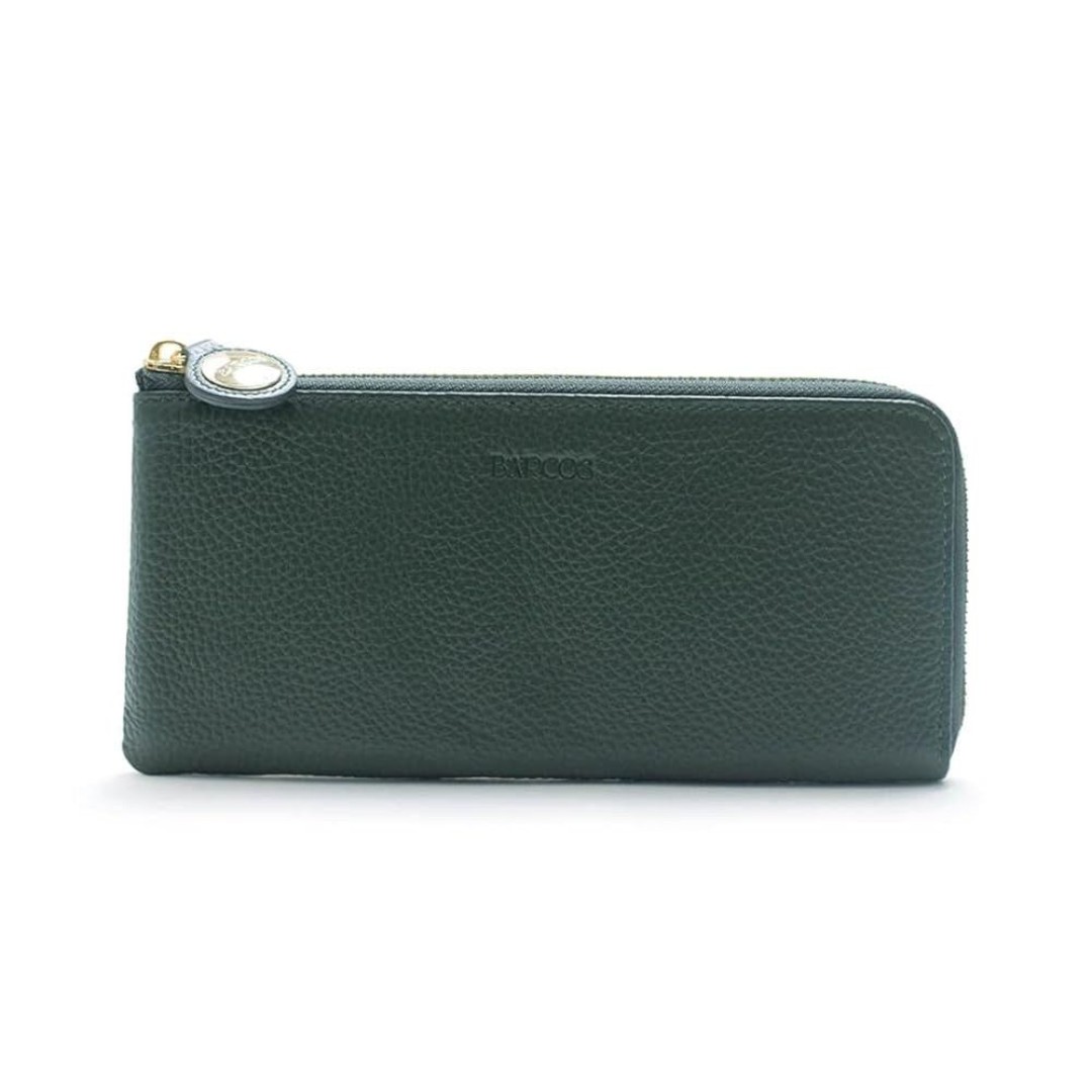 Barcos Pebbled Leather Emma L Shaped Zip Wallet Long Hunter Green