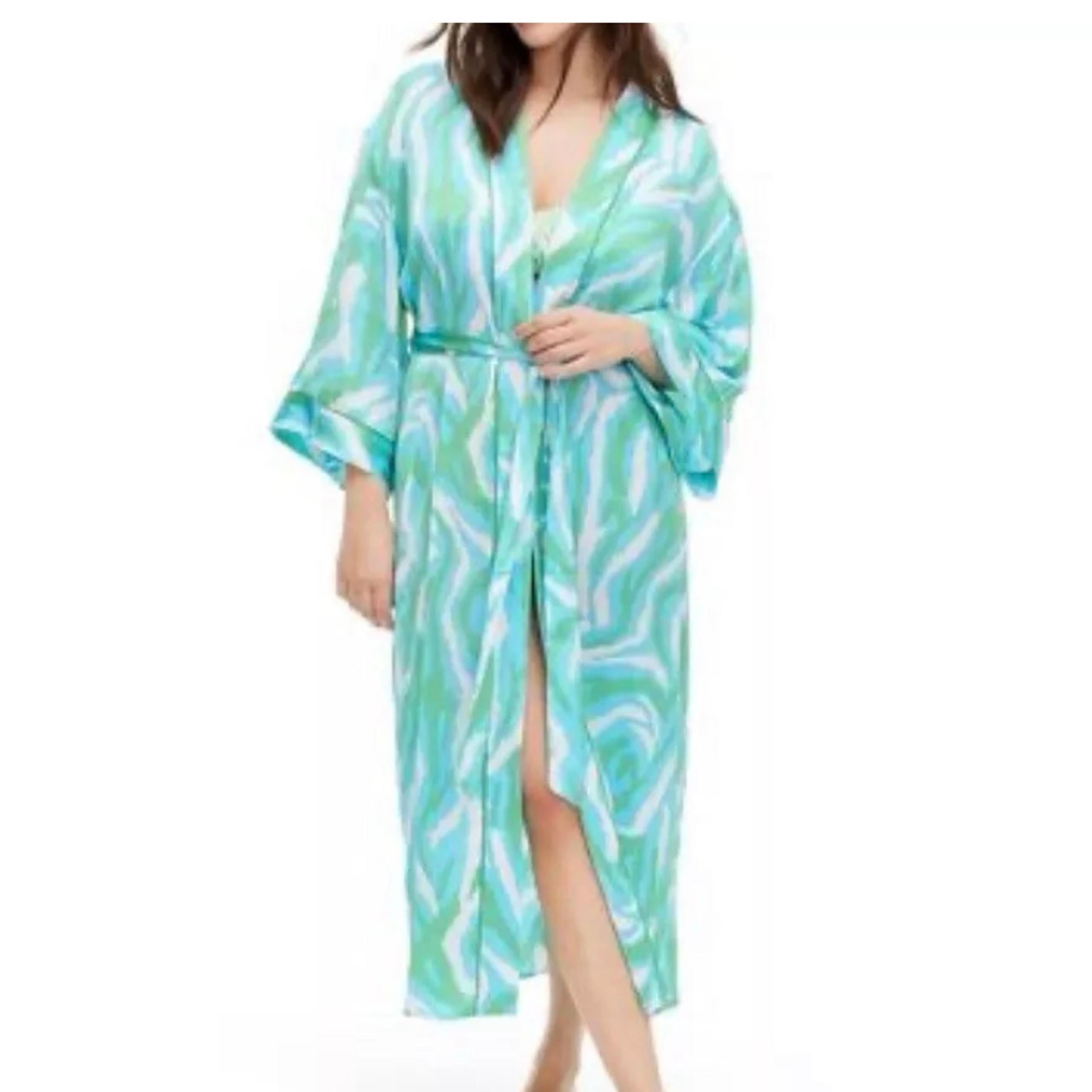 DVF @ Target Diane Von Furstenberg Long Satin Disco Zebra Green Robe Size XXS