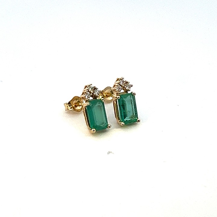 Emerald Diamond Stud Earrings 14k Yellow Gold 1.59 TCW Certified 2,950 121167