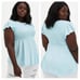 Torrid Women's Smocked Babydoll Top Crewneck Short Flutter Sleeve Light Blue