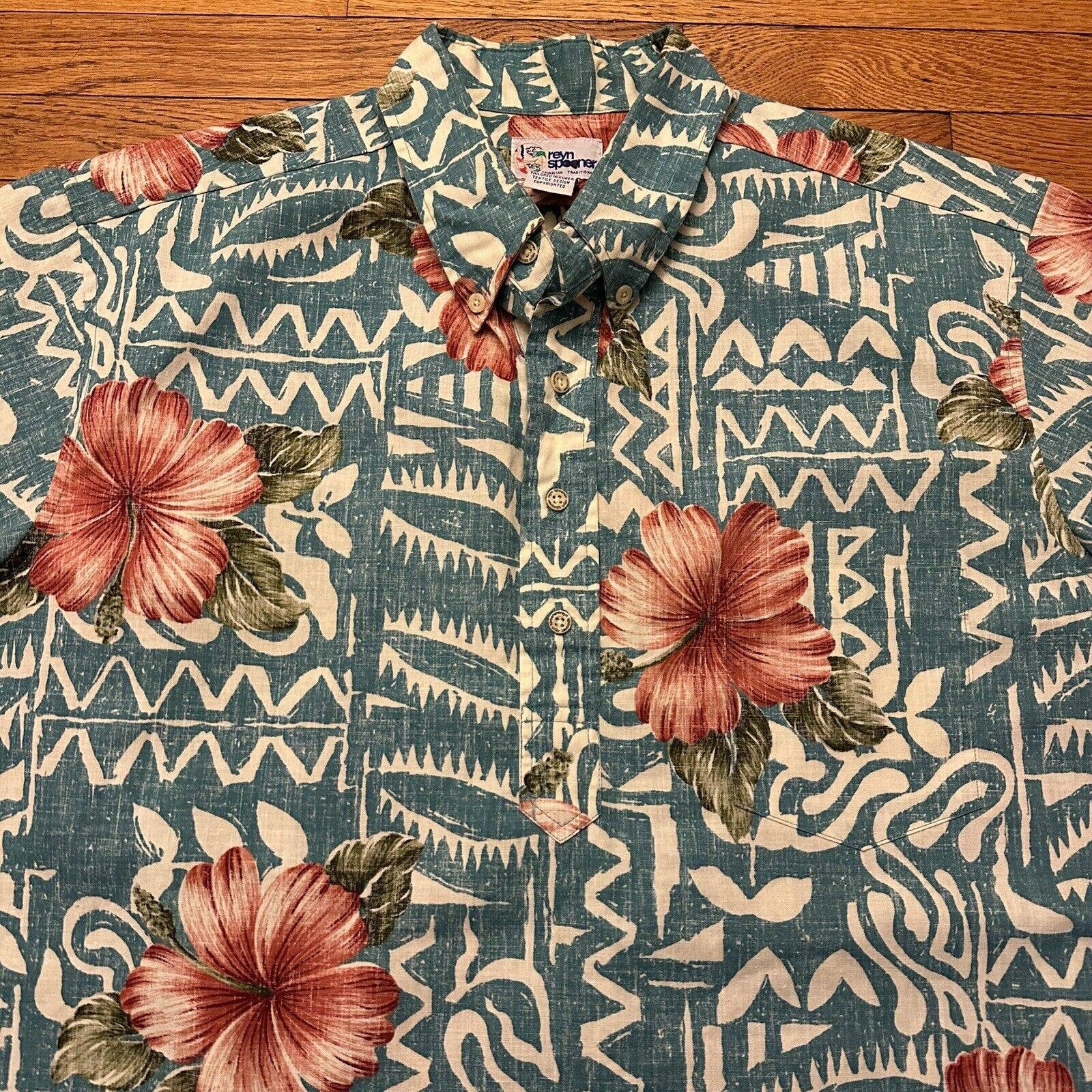 Reyn Spooner 1/2 Button Down Floral Reverse Print Hawaiian Shirt XL Men