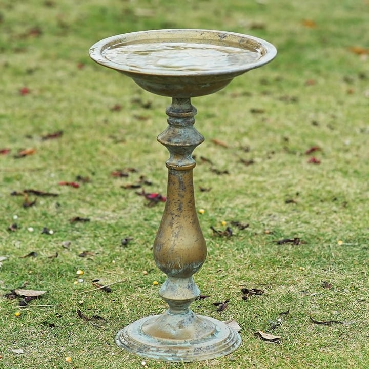 19”H Antique Pedestal Bird Bath, Bird Baths for Outdoors, Hand-Crafted Metal Bir