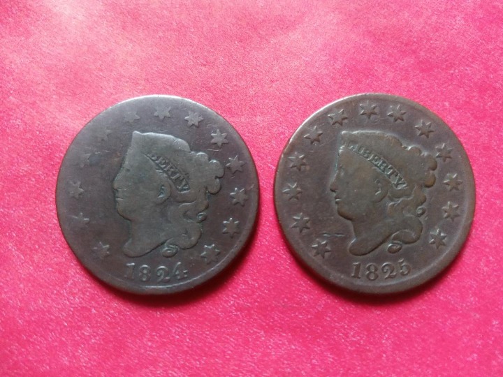 1824 & 1825 U.S. Large Cents Full Dates!