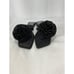 Jeffrey Campbell 'Perennial' Black Satin Rosette Square Toe Thong Sandal Size