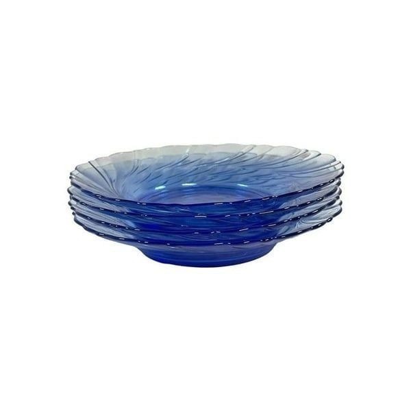 Set 4 Vintage Light Blue Swirl Glass Duralex Vereco France 8 1/2” Salad Bowls