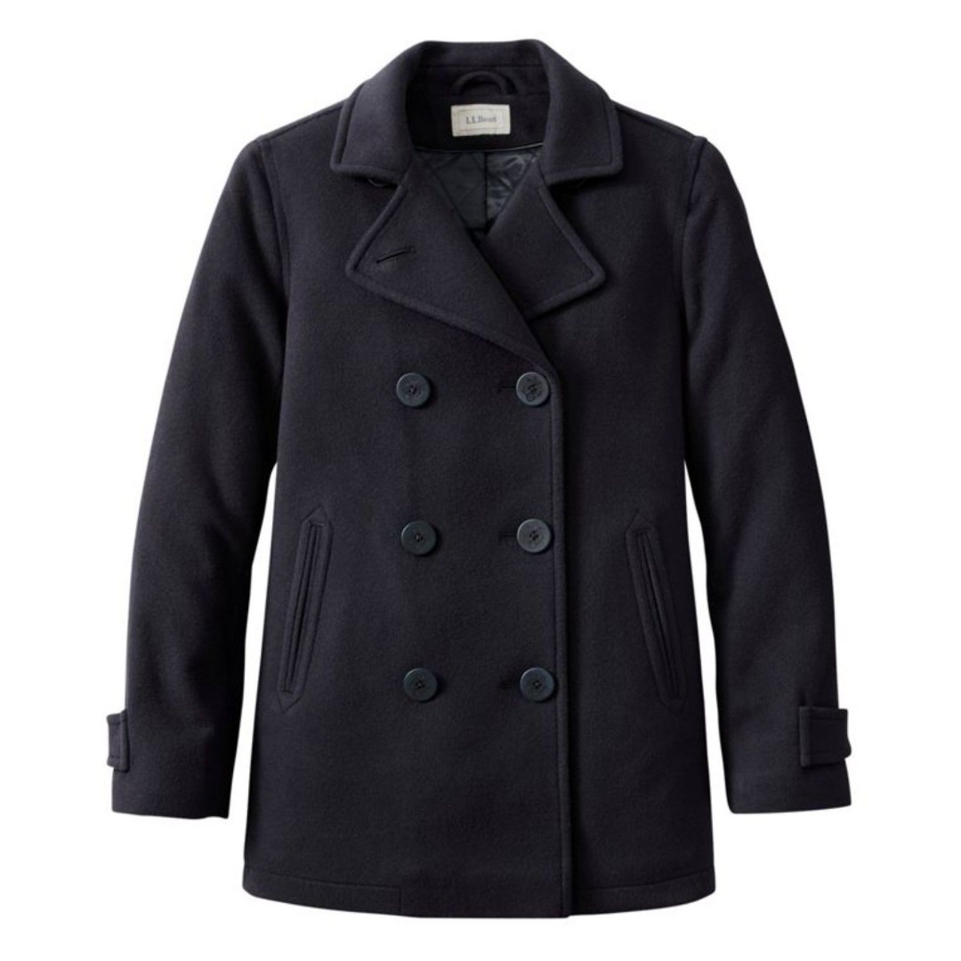 L.L.Bean Women's Classic Lambswool Pea Coat, Navy, Size 14 Petite