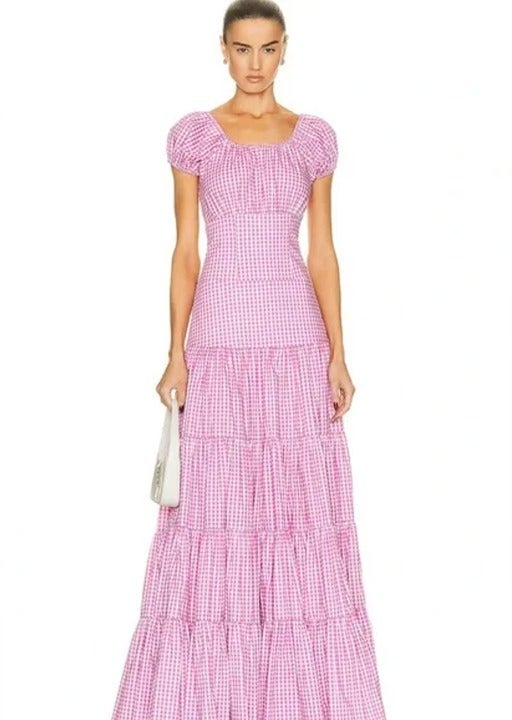 Caroline Constas | Larissa | Pink Gingham | Maxi Dress | XS | NWOT