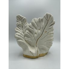 Vintage MCM Mid-Century White Leaf w/ Gold Esco-Lite Pottery TV Lamp Television