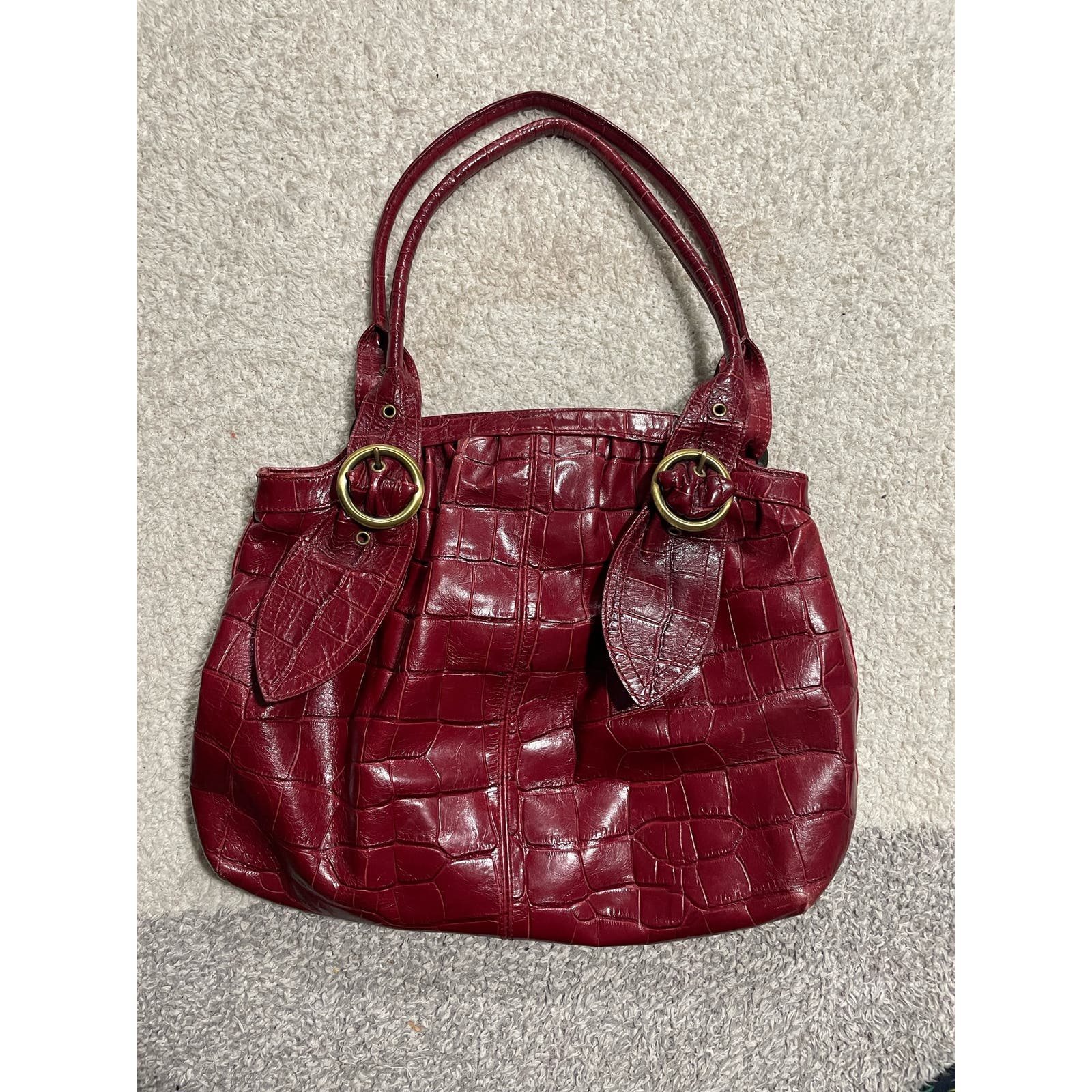 MAXX New York Embossed Aligator Croc Leather Satchel Handbag Shoulder Bag Red