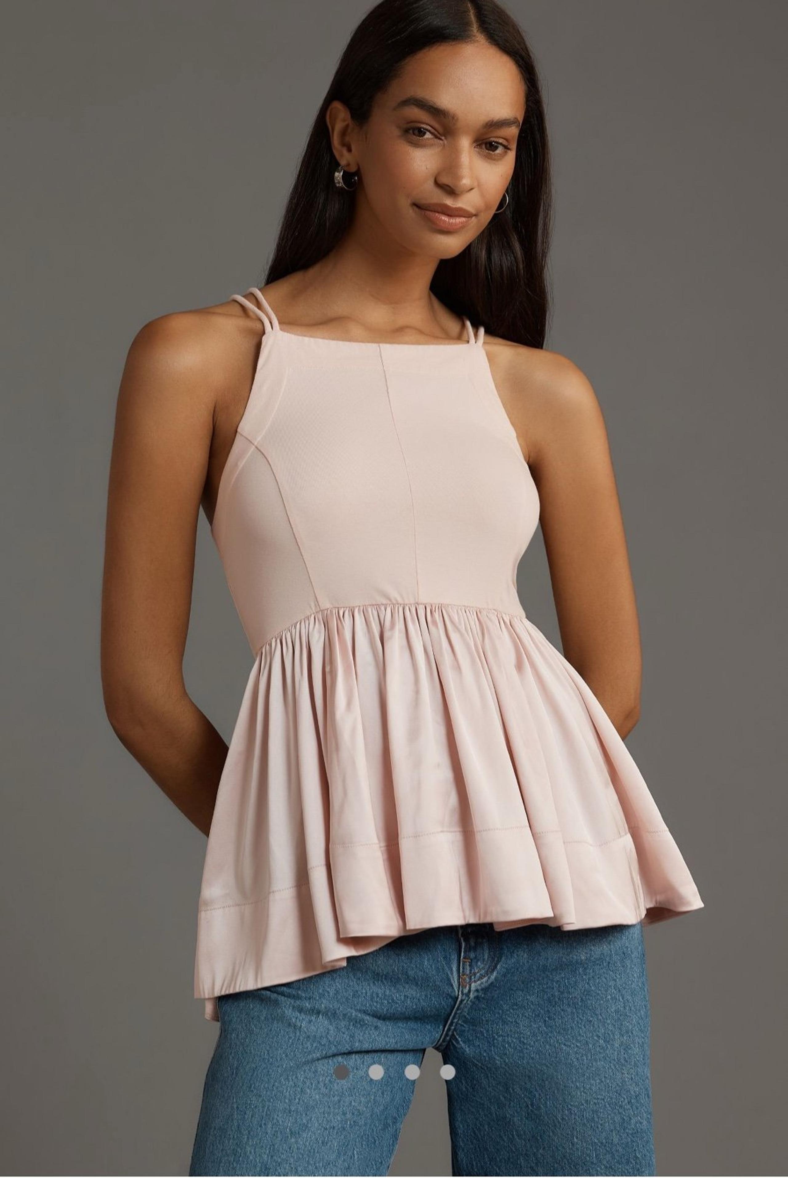 Anthropologie lace up satin babydoll peplum tunic top