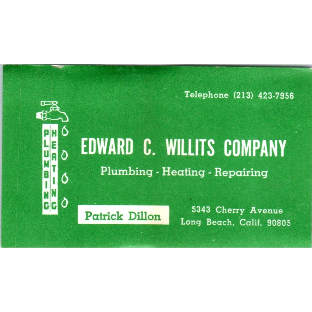 Edward C. Willits Co Patrick Dillon Long Beach CA Vintage Business Card SD4-B1