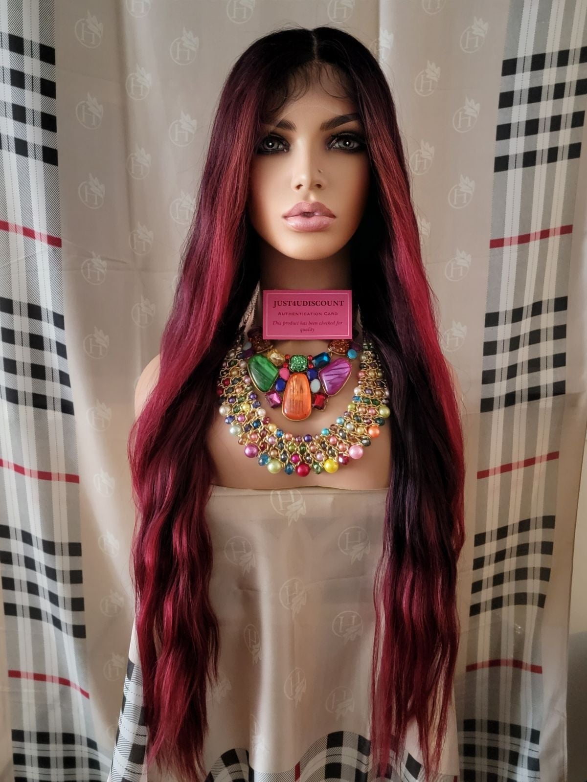 Natural burgundy wave long lace wig