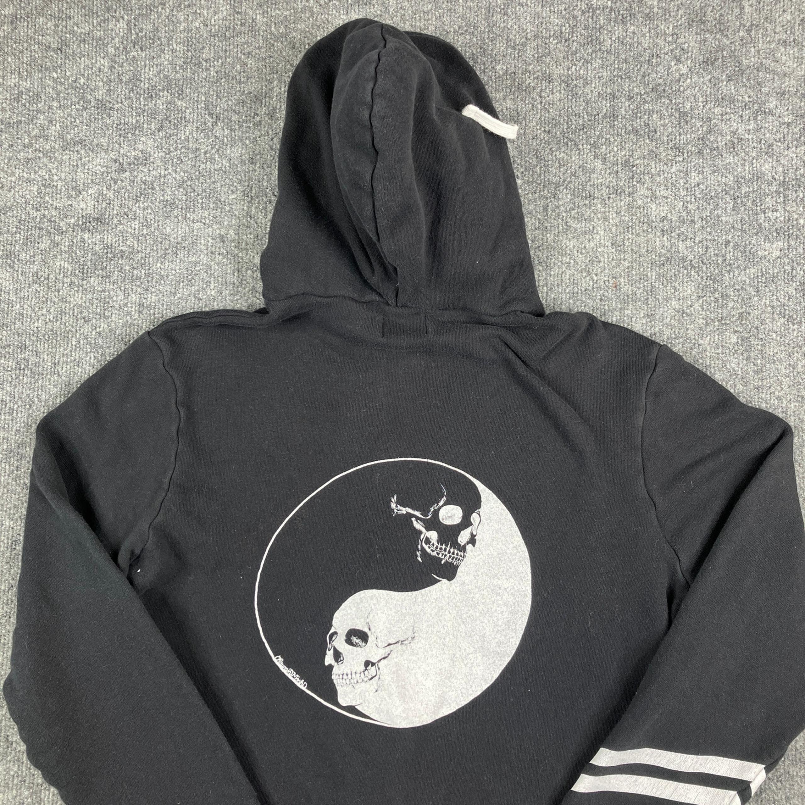 Lauren Moshi Hoodie Womens Medium Black Skull Graphic Pullover Long Sleeve