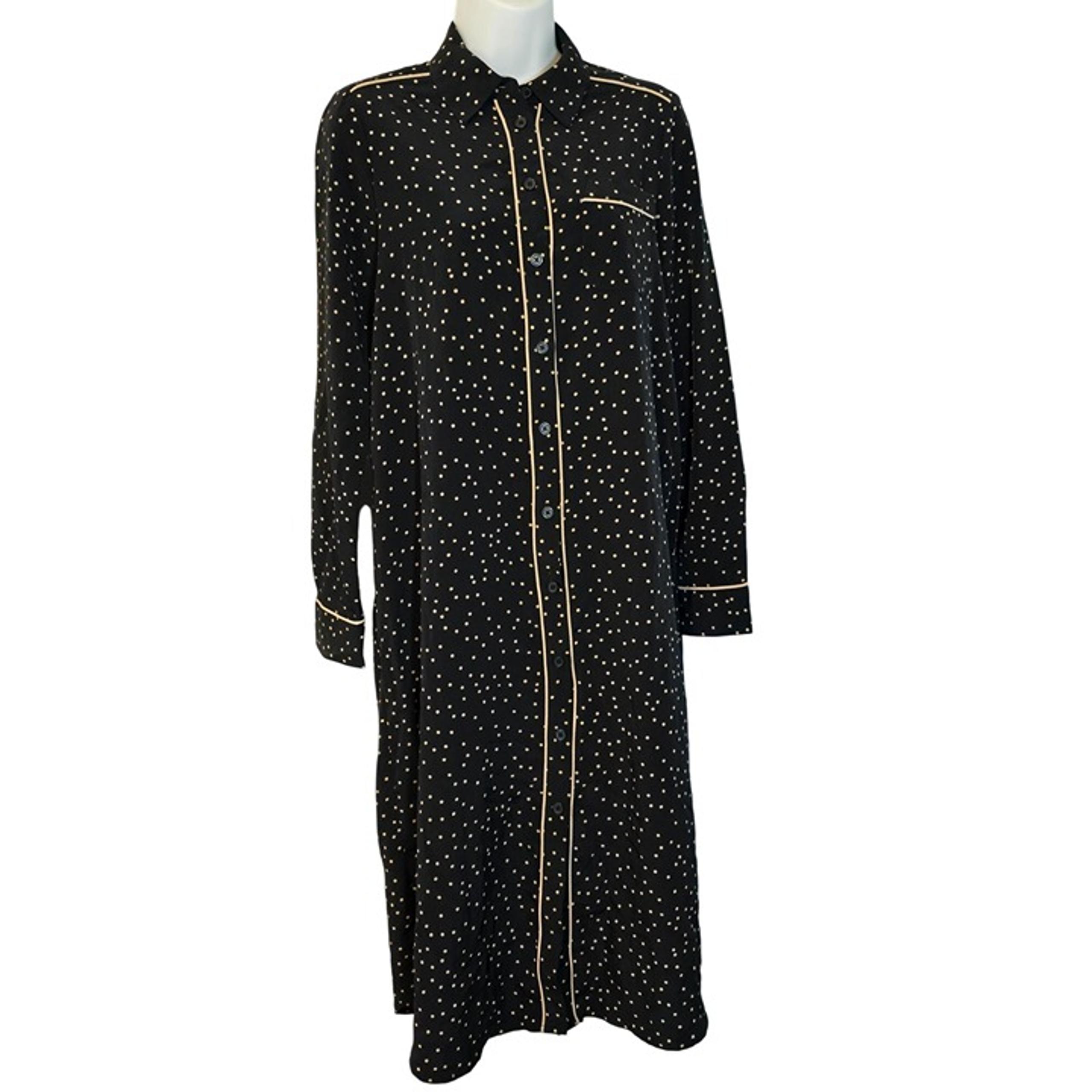 WHOWHATWEAR Size S Black with Gold Polka Dots Long Sleeve Button Front Shirt Dre