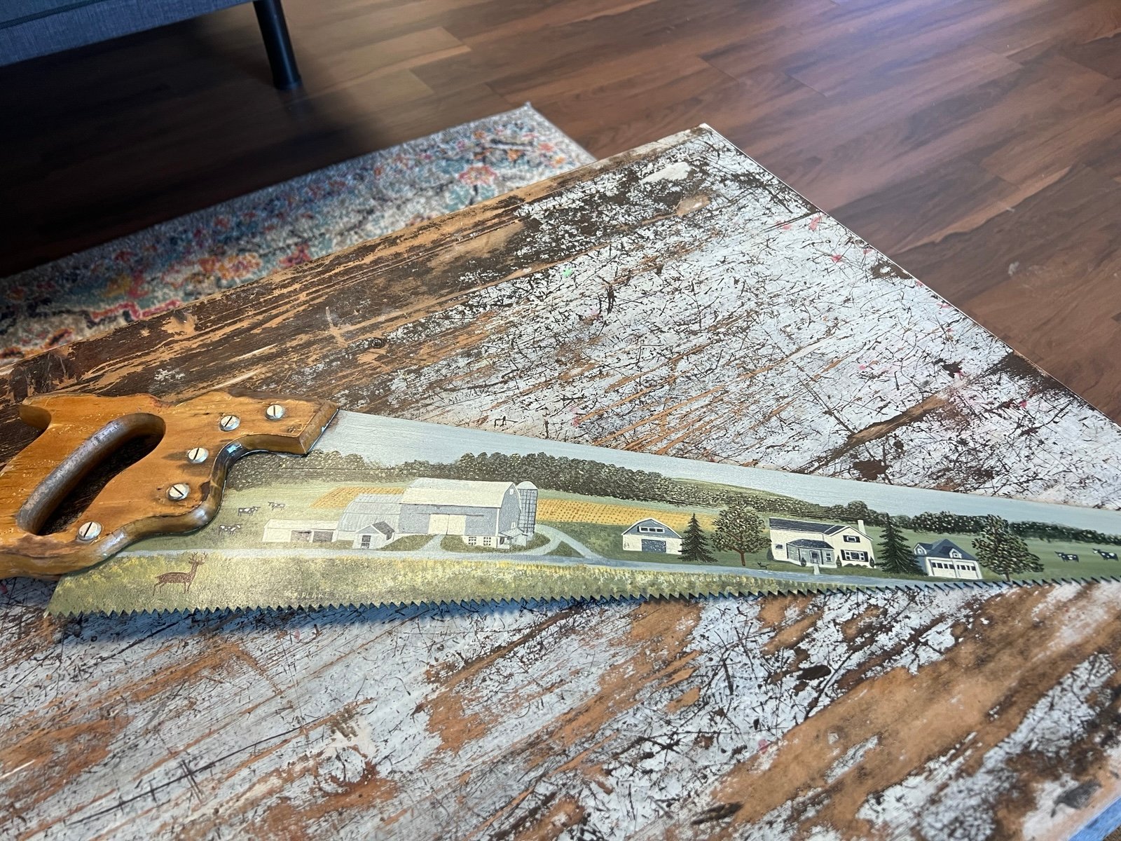 Vintage hand painted folk art saw