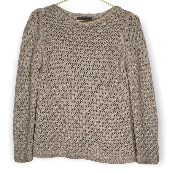 Tan Open Knit Wool Alpaca Blend Sweater S
