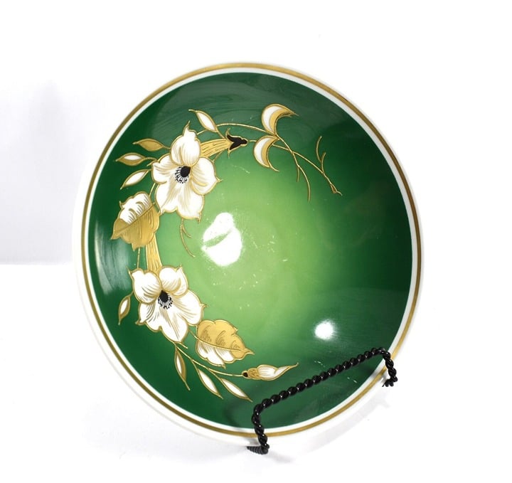 WALLENDORF GREEN AND GOLD RELIEF PORCELAIN DISH