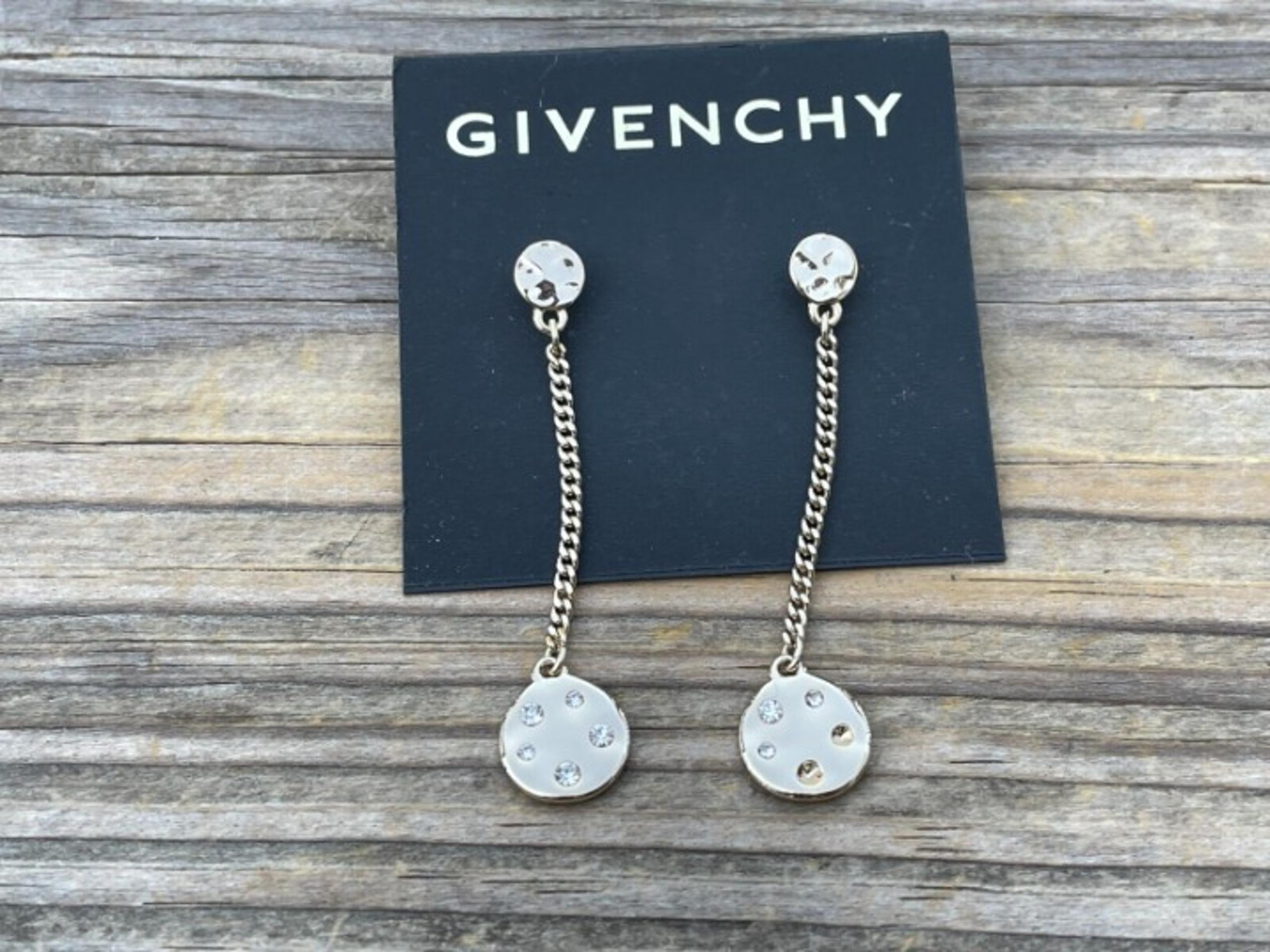 Givenchy Women Earrings Gold Tone Dangle Drop chain crystal post Ear Jewelry