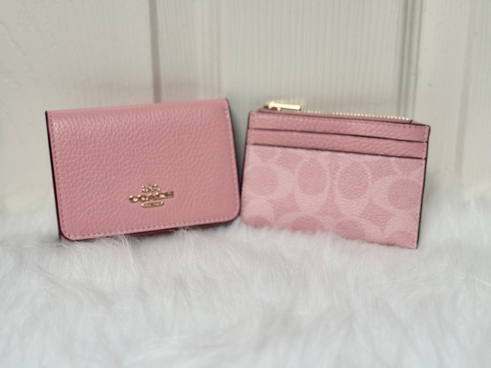 NWT Coach Card Holder Wallet In Signature Canvas CZ034 Powder Pink