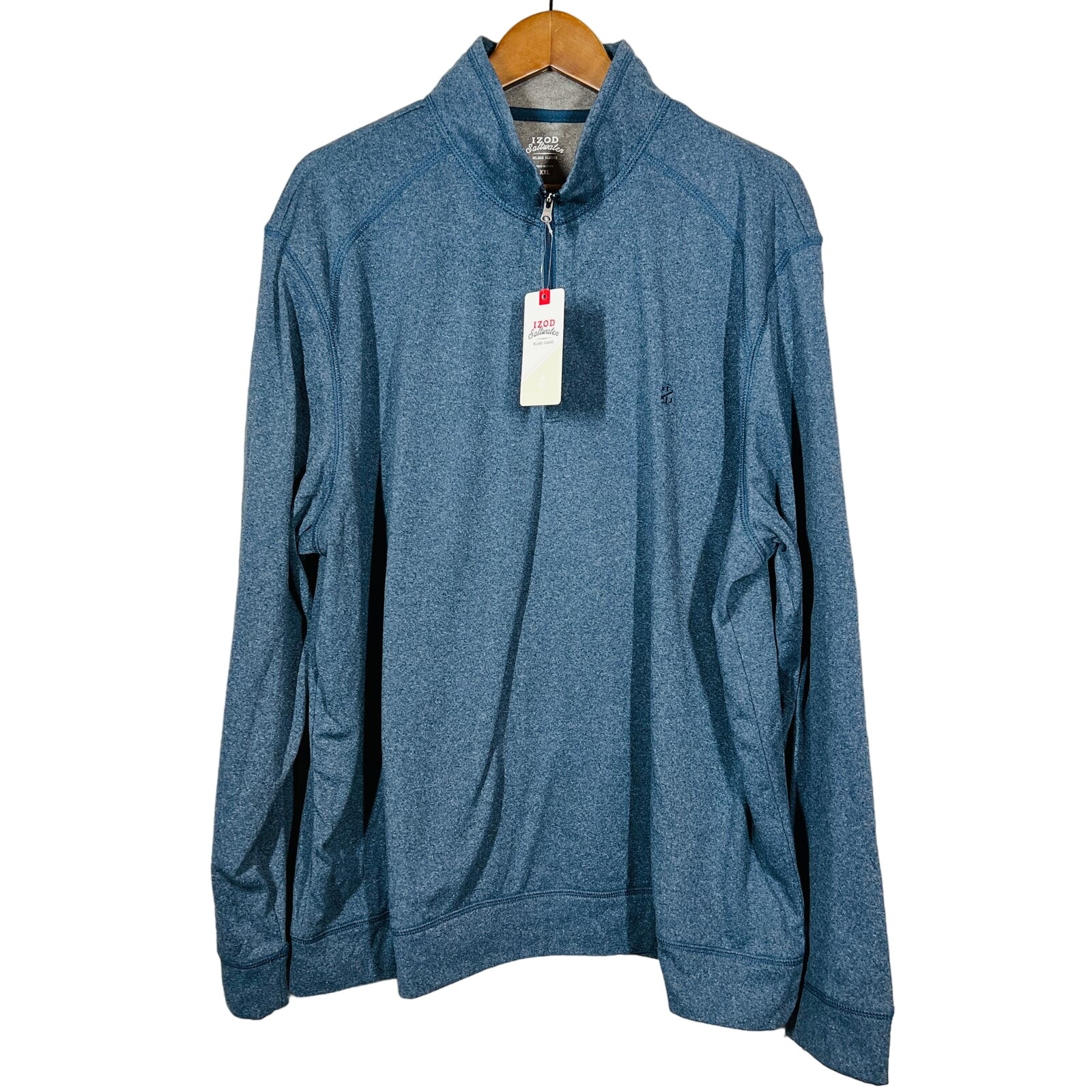 NEW! Izod Saltwater Half Zip Pullover Long Sleeve Casual Heather Blue - 2XL