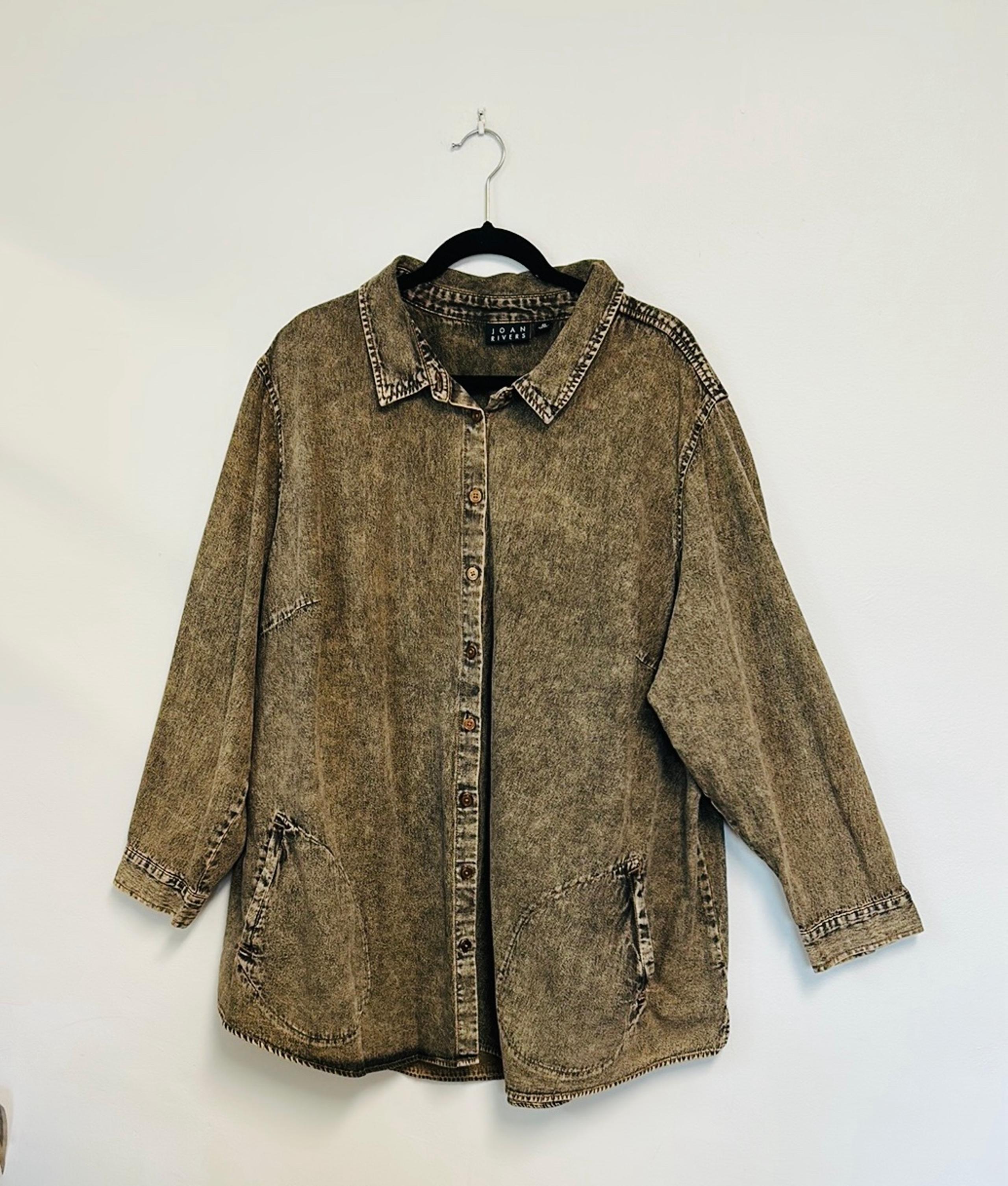 Joan Rivers Vintage Washed Plus Size Denim Button Up Brown Shirt Women’s Size 4X