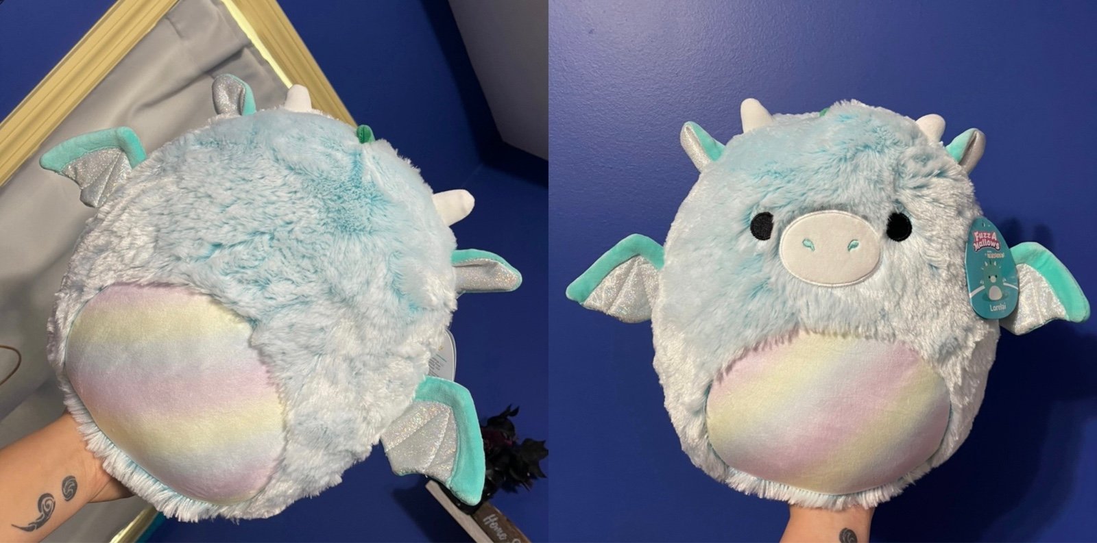 Squishmallows Fuzzamallows FACELESS Lorelai the Dragon 12” Bundle
