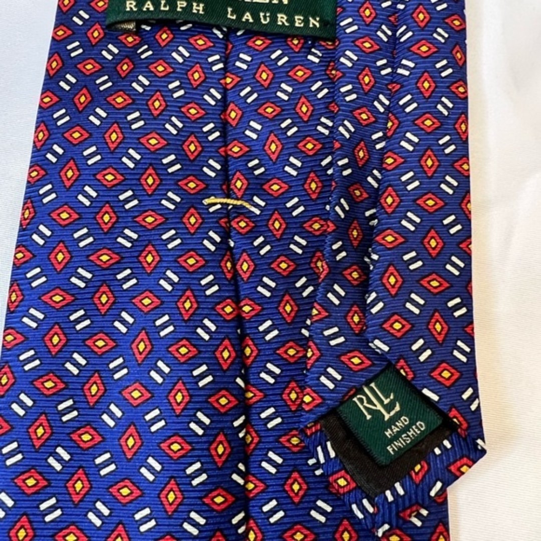 Lauren Ralph Lauren 100% Silk Tie Blue with Red circles pattern Green Tag