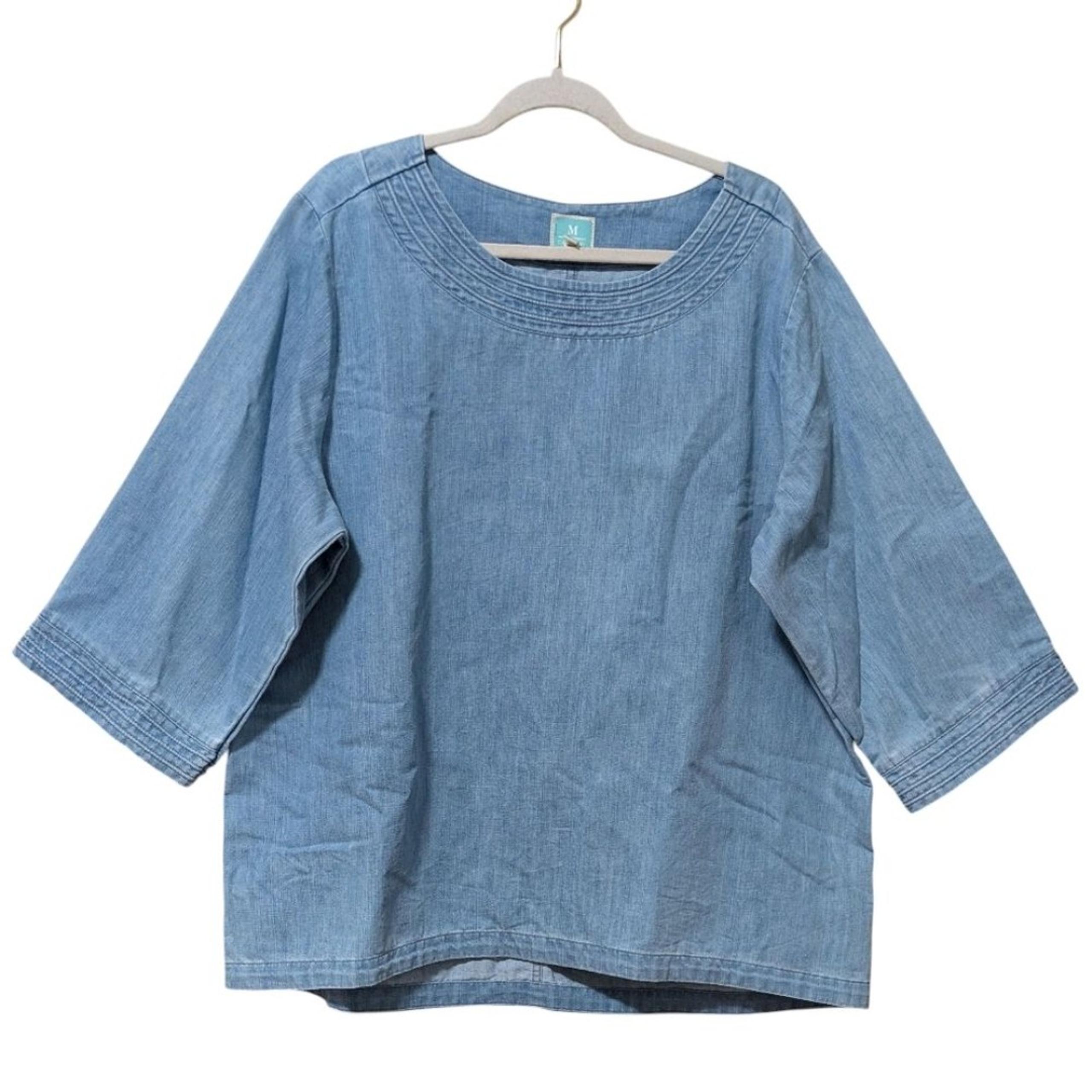Martha Stewart Everyday denim chambray 3/4 sleeve cotton blend tunic top XXL