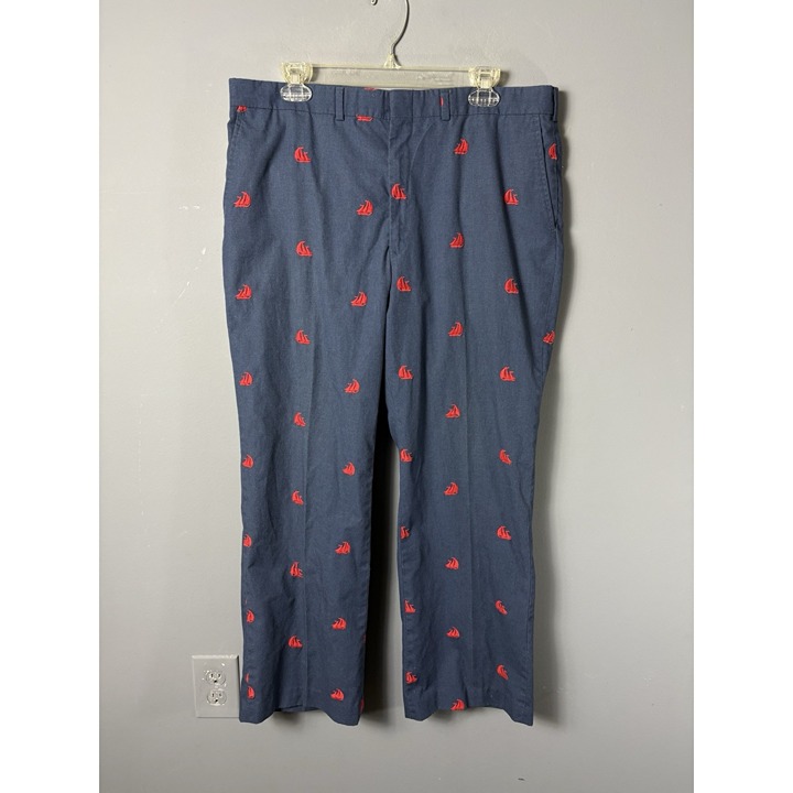 Vintage 60s/70s Mens Size 36x27 Navy Blue Sailboat Embroidered Trousers Pants