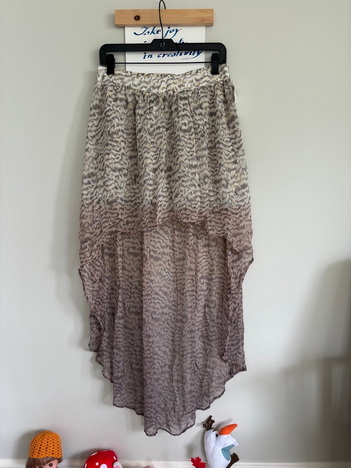 NWT GYPSY 05 Taupe Gray Ombre Printed high low Uneven Silk Chiffon Skirt XS 232
