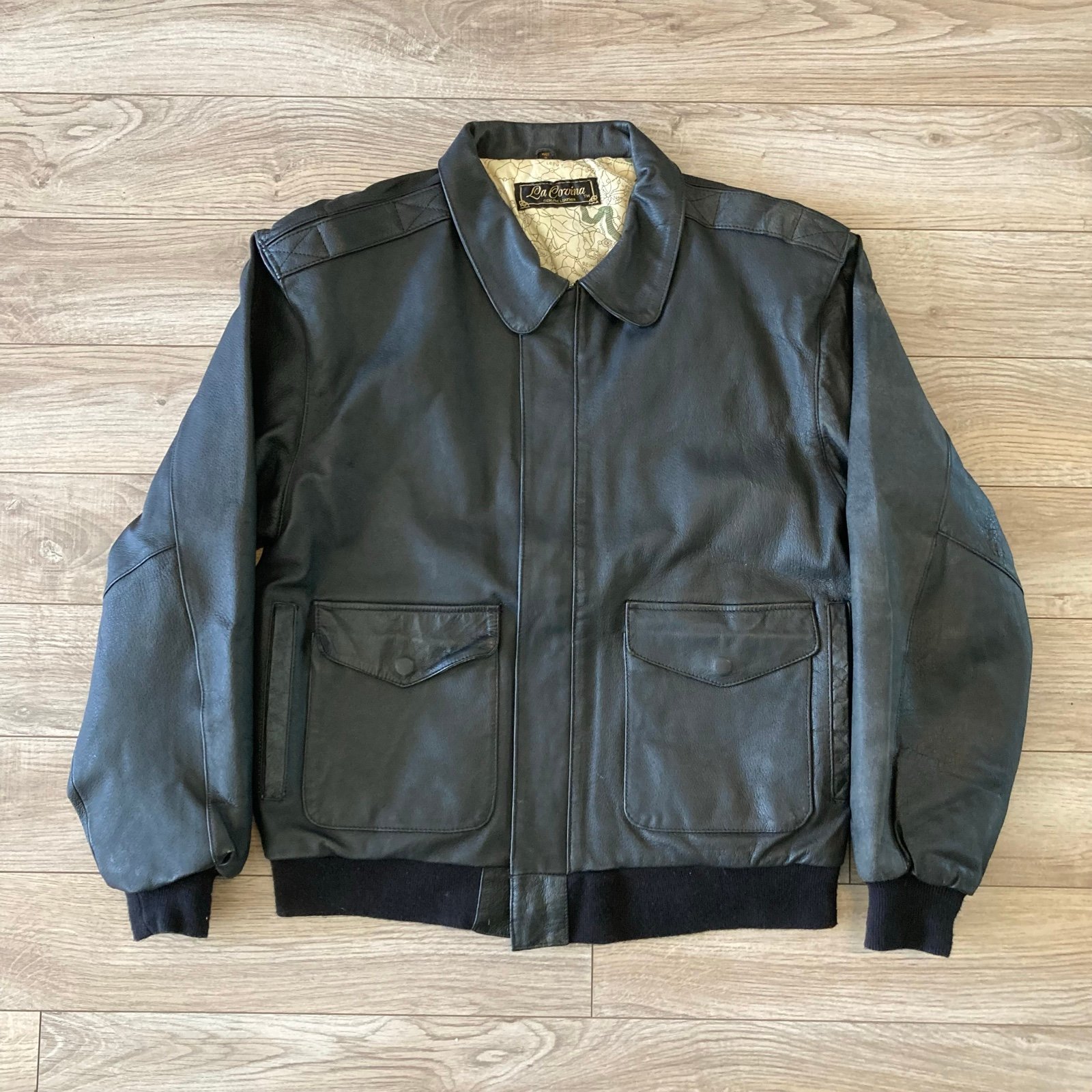 vintage black leather bomber AVIATION pilot jacket G1 A2
