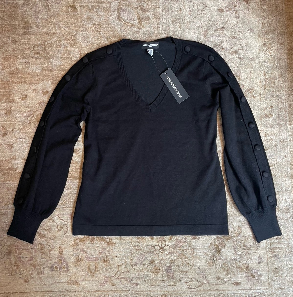 Karl Lagerfeld Paris Button Sleeve V Neck Sweater size S
