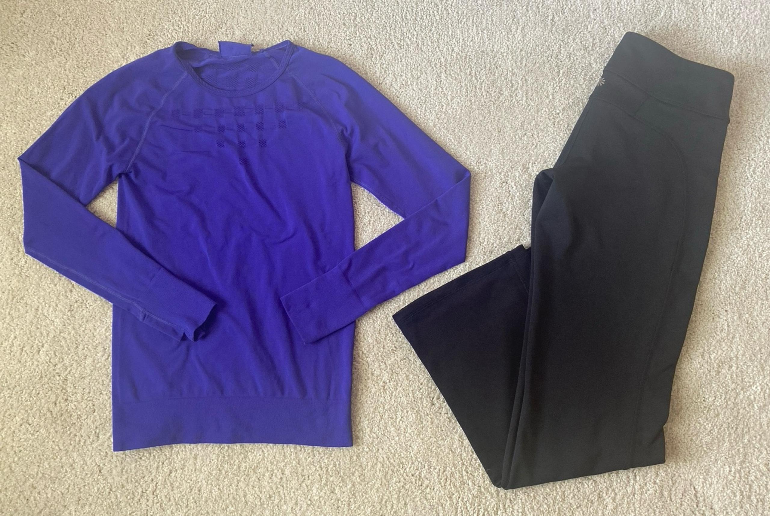 Athleta Women's Lot Top and Leggings Black Purple Athletic Set Size Small