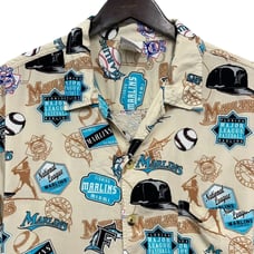 Florida Marlins Vintage CSA Men's XL Hawaiian Button Front Shirt Khaki Rayon euc