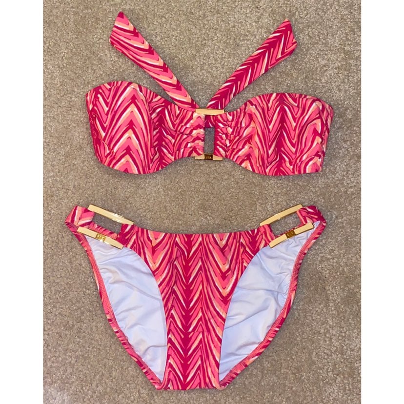 Vix Bandeau Pink White Bikini M 250