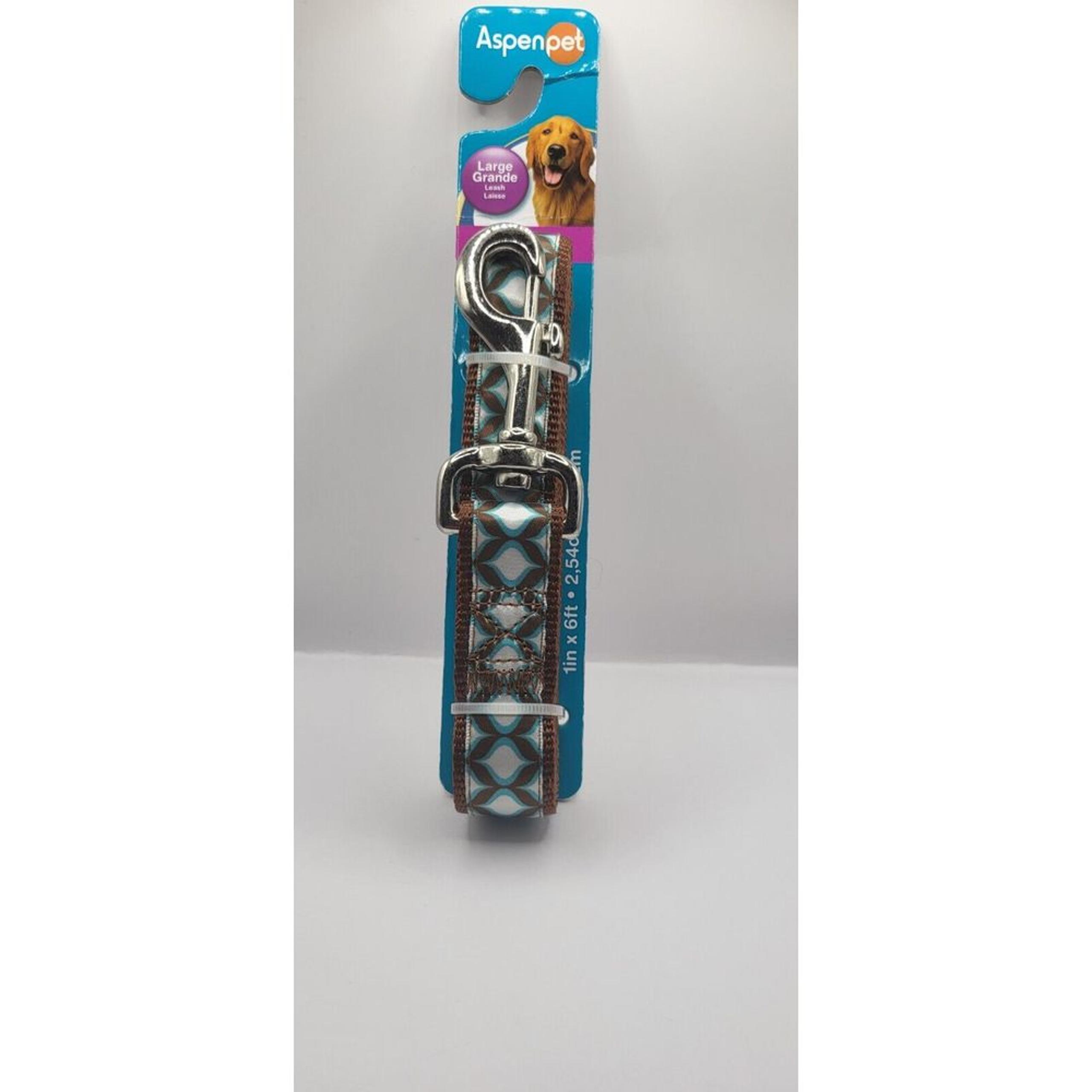 NEW Aspen Pet Ribbon Overlay Dog Leash Harlequin Brown argyle Large 1" x 6 ft