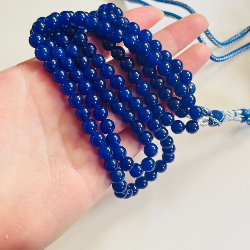 VTG blue Sapphire gemstone necklace beaded multi strand round polished beads