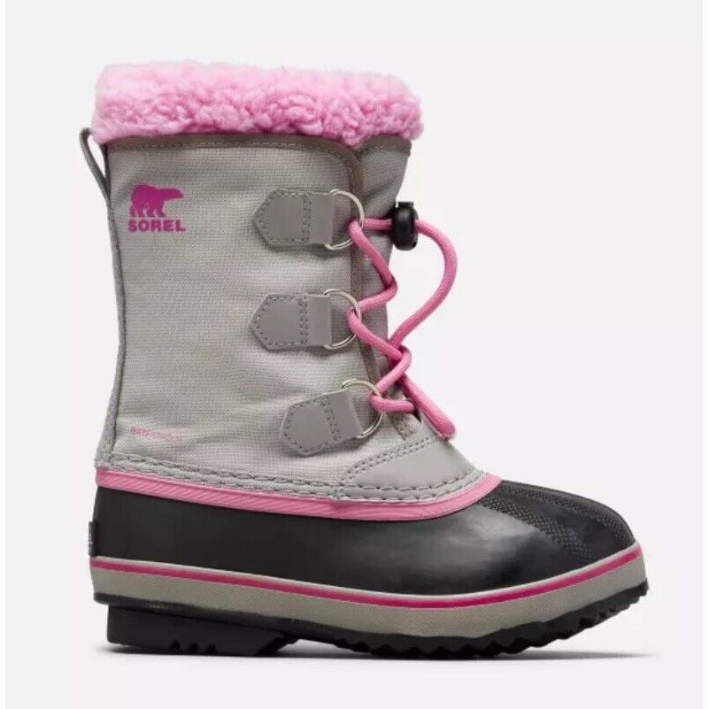 Sorel Youth PAC Girls Size 12 Gray, Pink Rubber Waterproof Winter Snow Boots